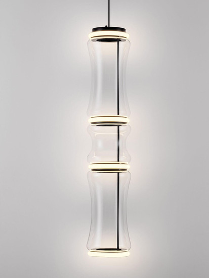 Nova Luce LED Pendelleuchte Anapnoe dimmbar 39W warmweiss 3000K Bewegungsmelder Schwarz Stahl Glas Ø21,5cm 9695284