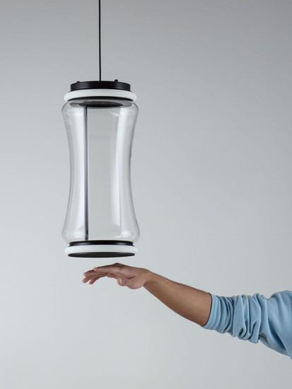 Nova Luce LED Pendelleuchte Anapnoe dimmbar 23W warmweiss 3000K Bewegungsmelder Schwarz Stahl Glas Ø21,5cm 9695285
