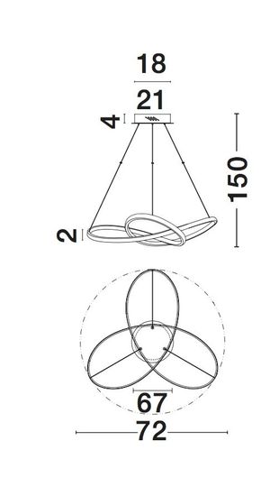 Nova Luce FUSION LED Pendelleuchte Messing 53W Warmweiss 150x72cm 1701101002