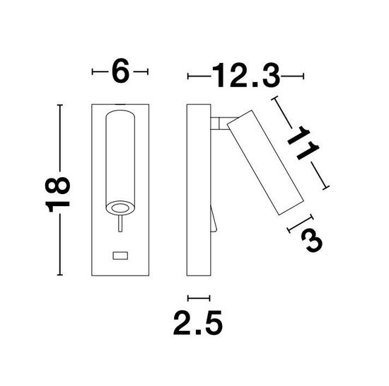 Nova Luce FUSE LED Wandleuchte Schwarz 3W Warmweiss 6x12,3x18cm 9170102