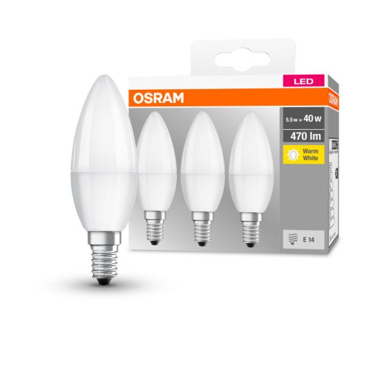 Osram 3er-Pack E14 LED Kerze Base Classic 5.5W 470Lm warmweiss wie 40W