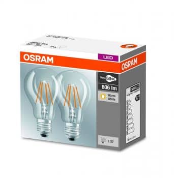 Osram E27 LED Lampe Base Filament A40 7W 806Lm warmweiss Doppelpack