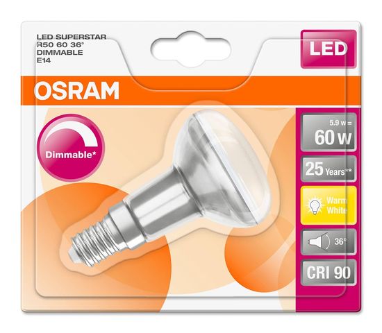 OSRAM SUPERSTAR E14 R50 LED Strahler 5,9W dimmbar 345Lm 36° 2700K warmweiss wie 60W