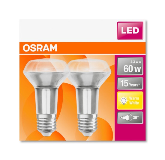 2er Pack Osram LED Spot STAR R63 36° 4.3W warmweiss E27 4058075097049 wie 60W