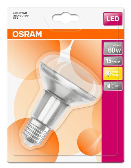 OSRAM STAR E27 R80 LED Strahler 4,3W 345Lm 36° 2700K warmweiss wie 60W