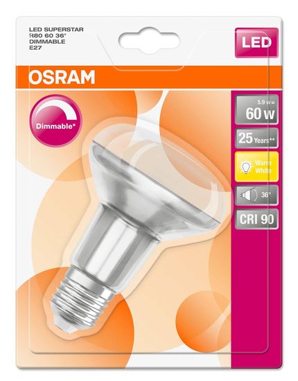 OSRAM SUPERSTAR E27 R80 LED Strahler 5,9W dimmbar 345Lm 36° 2700K warmweiss wie 60W