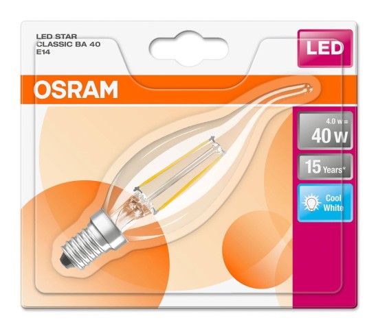 6er-Set OSRAM STAR E14 BA Filament LED Kerze 4W 470Lm 4000K neutralweiss wie 40W