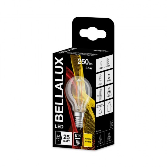 BELLALUX E14 LED Lampe 2,5W P25 Filament klar warmweiss wie 25W