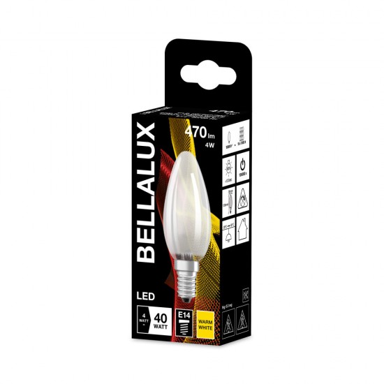 BELLALUX E14 LED Kerze 4W B40 Filament matt warmweiss wie 40W by Osram
