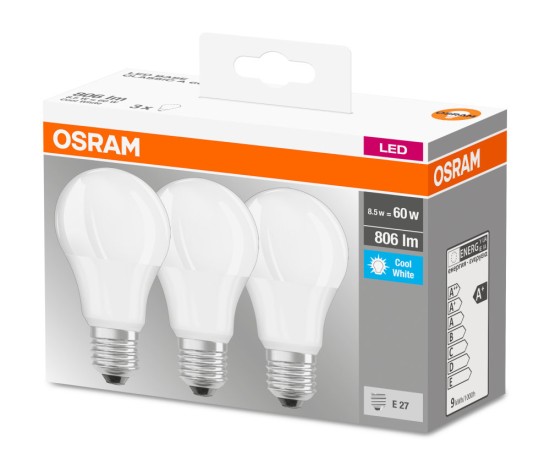 OSRAM LED Lampe BASE A60 8.5W E27 matt neutralweiss wie 60W