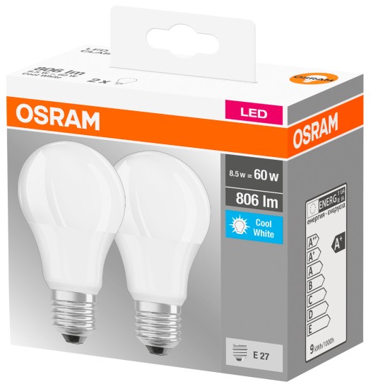 2er Pack Osram LED Lampe BASE Classic A 8.5W neutralweiss E27 4058075152670 wie 60W