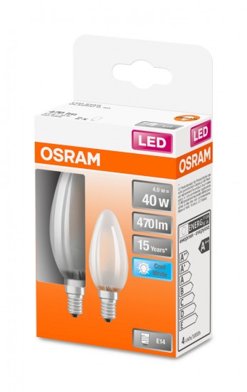 OSRAM Retrofit E14 LED Kerze 4W B40 2-er Pack Filament matt neutralweiss wie 40W