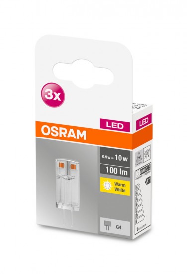 OSRAM BASE PIN G4 LED Lampe 0,9W 3-er Pack warmweiss wie 10W 4058075449985