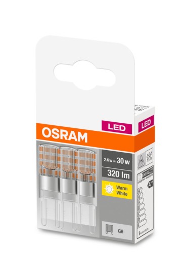 OSRAM BASE PIN G9 LED Lampe 2,6W 3-er Pack warmweiss wie 30W