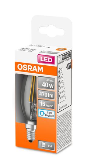 OSRAM LED Kerze Retrofit B40 4.5W E14 klar Filament tageslichtweiss wie 40W