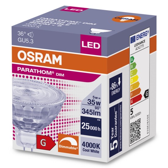 OSRAM LED Strahler Parathom MR16 36° 5W GU5.3 Dimmbar 90Ra neutralweiss wie 35W Halogen 12V