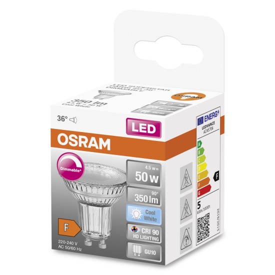 OSRAM LED Spot Strahler Superstar GU10 4,5W 230lm neutralweiss 4000K 36° dimmbar 90Ra wie 35W