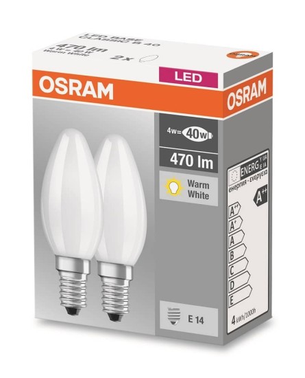Osram E14 LED Kerze Base Retrofit Classic 4W 470Lm warmweiss matt Doppelpack