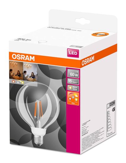 OSRAM GLOWdim E27 GLOBE125 Filament LED Globe 7W dimmbar 806Lm 2700K steuerbares warmweiss wie 60W