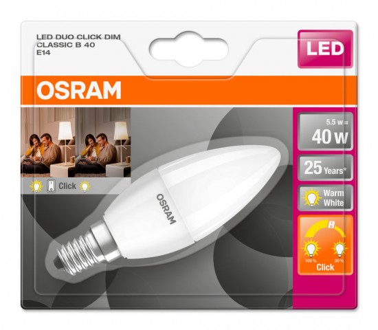 Osram DuoClick E14 LED Kerze STAR 5.5W 470Lm warmweiss Dimmbar 4058075814912 wie 40W