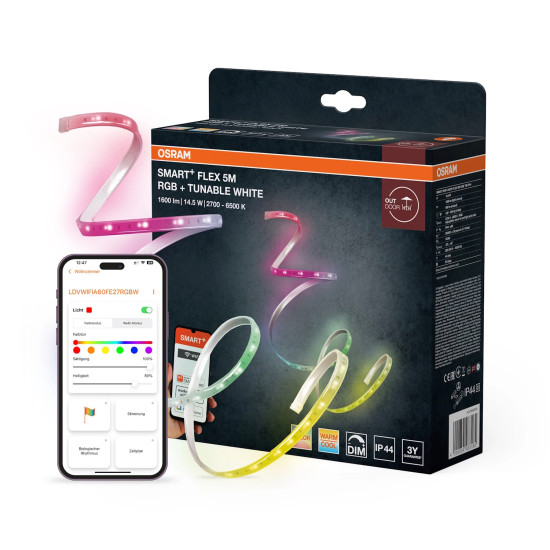 LEDVANCE LED Lichtleiste SMART+ WIFI OUTDOOR FLEX 14W 960Lm 5M RGB TW Dimmbar RGBTW Farbwechsel / steuerbare Lichtfarbe 4099854483165