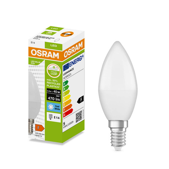 OSRAM LED Kerze E14 Classic matt B40 4.9W 470lm Neutralweiss 4000K wie 40W 4099854533358