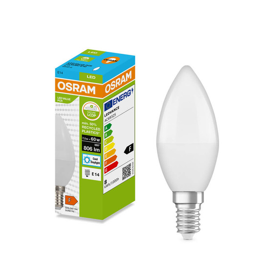 OSRAM LED Kerze E14 Classic matt B60 7.5W 806lm Tageslichtweiss 6500K wie 60W 4099854533518