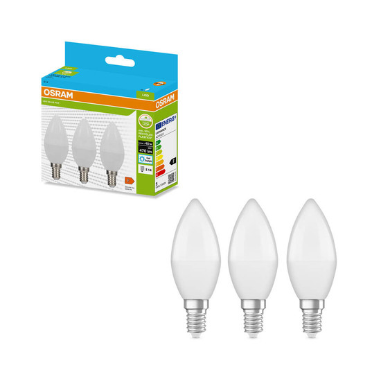 3er-Pack OSRAM LED Kerze E14 Classic matt B40 4.9W 470lm Tageslichtweiss 6500K wie 40W 4099854534263