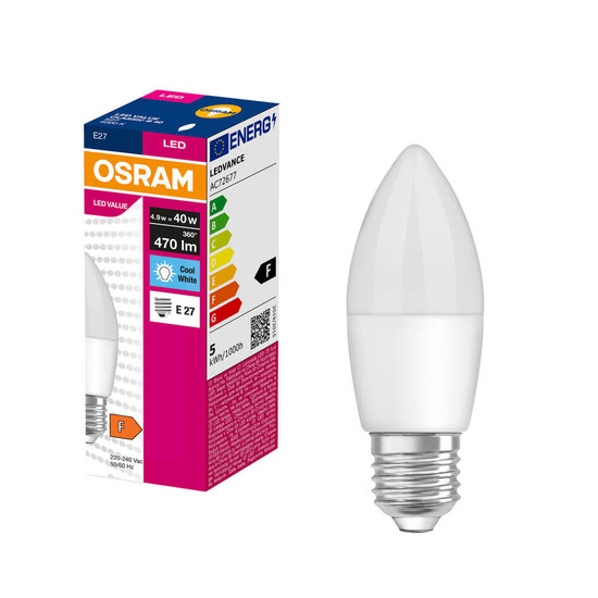OSRAM LED Kerze E27 Value Classic B matt B40 4.9W 470lm Neutralweiss 4000K wie 40W 4099854545122