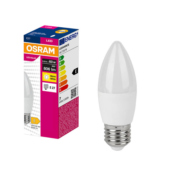OSRAM LED Kerze E27 Value Classic B matt B60 6.8W 806lm Warmweiss 2700K wie 60W 4099854545184