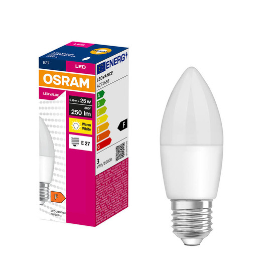 OSRAM LED Kerze E27 Value Classic B matt B25 2.8W 250lm Warmweiss 3000K wie 25W 4099854545221