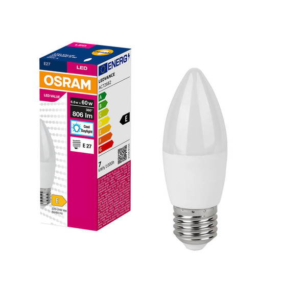 OSRAM LED Kerze E27 Value Classic B matt B60 6.8W 806lm Tageslichtweiss 6500K wie 60W 4099854545368