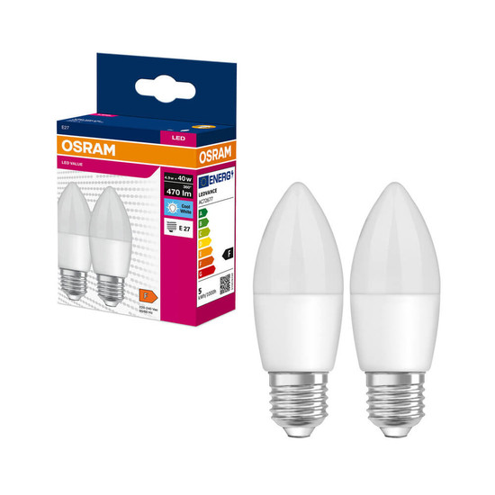 2er-Pack OSRAM LED Kerze E27 Value Classic B matt B40 4.9W 470lm Neutralweiss 4000K wie 40W 4099854545481