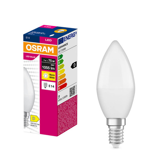 OSRAM LED Kerze E14 Value Classic B matt B75 7W 1055lm Warmweiss 3000K wie 75W 4099854545528