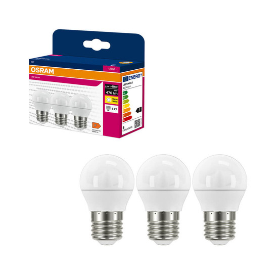 3er-Pack OSRAM LED Lampe E27 Value Classic P matt P40 4.9W 470lm Warmweiss 3000K wie 40W 4099854546846