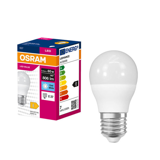 OSRAM LED Lampe E27 Value Classic P matt P60 6.5W 806lm Neutralweiss 4000K wie 60W 4099854547379