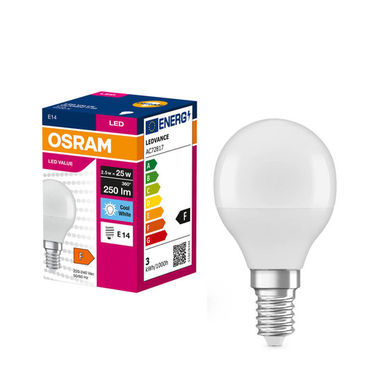 OSRAM LED Lampe E14 Value Classic P matt P25 2.5W 250lm Neutralweiss 4000K wie 25W 4099854548055