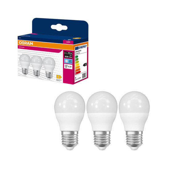 3er-Pack OSRAM LED Lampe E27 Value Classic P matt P60 6.5W 806lm Neutralweiss 4000K wie 60W 4099854548130