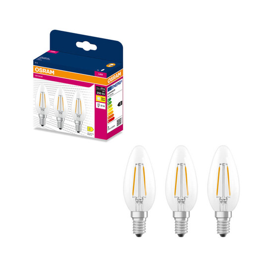 3er-Pack OSRAM LED Kerze E14 Classic Filament B25 1.8W 250lm Warmweiss 2700K wie 25W 4099854556692
