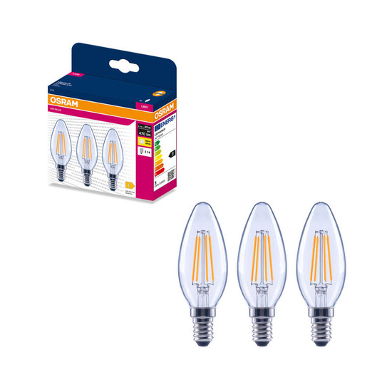 3er-Pack OSRAM LED Kerze E14 Classic Filament B40 4.2W 470lm Warmweiss 2700K wie 40W 4099854556746