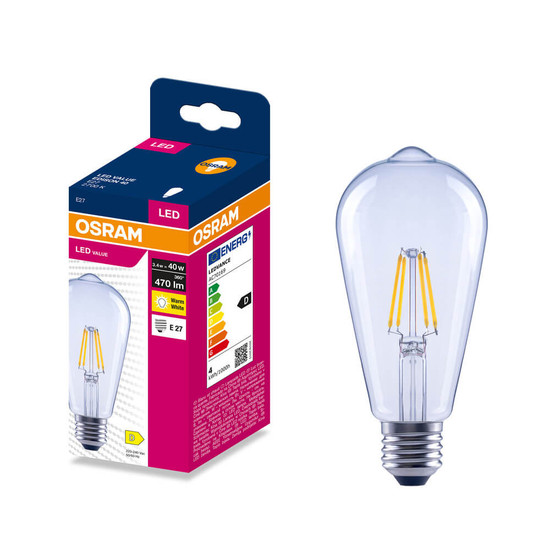 OSRAM LED Lampe E27 Edison Filament ST64 3.4W 470lm Warmweiss 2700K wie 40W 4099854565625