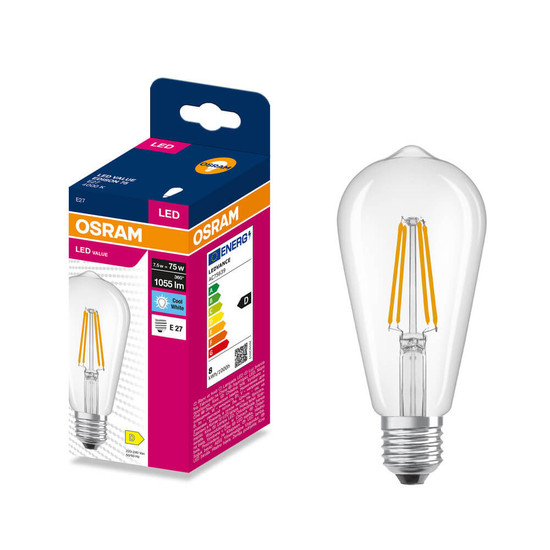 OSRAM LED Lampe E27 Edison Filament ST64 7.5W 1055lm Neutralweiss 4000K wie 75W 4099854565878