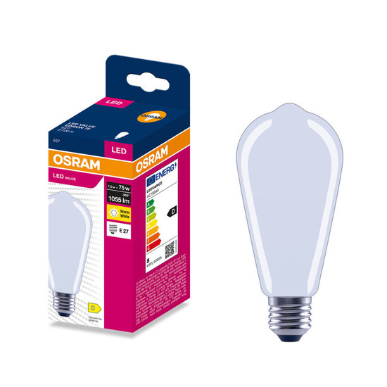 OSRAM LED Lampe E27 Edison Filament matt ST64 7.5W 1055lm Warmweiss 2700K wie 75W 4099854565892