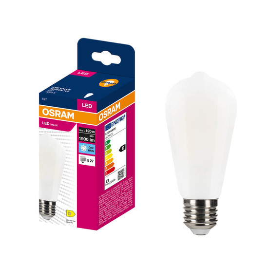OSRAM LED Lampe E27 Edison Filament matt ST64 13W 1900lm Neutralweiss 4000K wie 120W 4099854566110