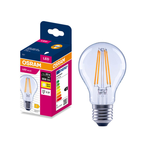 OSRAM LED Lampe E27 Classic Filament A60 7W 806lm Warmweiss 2700K wie 60W 4099854566585