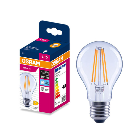 OSRAM LED Lampe E27 Classic Filament A60 7W 806lm Neutralweiss 4000K wie 60W 4099854566646