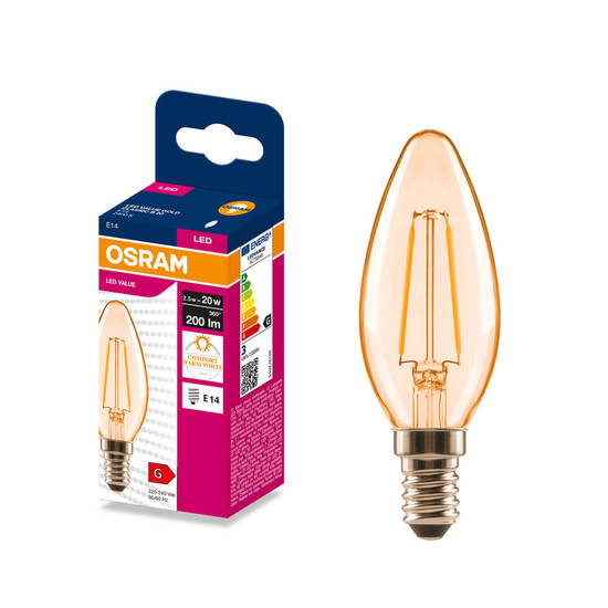 OSRAM LED Kerze E14 Classic Filament B20 2.5W 200lm Extra-Warmweiss 2400K wie 20W 4099854567766