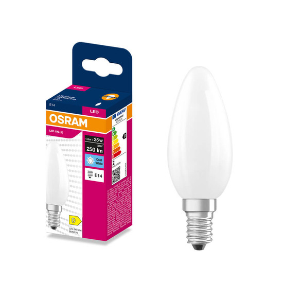 OSRAM LED Kerze E14 Classic Filament matt B25 1.8W 250lm Neutralweiss 4000K wie 25W 4099854567827