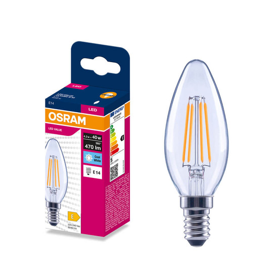 OSRAM LED Kerze E14 Classic Filament B40 4.2W 470lm Neutralweiss 4000K wie 40W 4099854567889