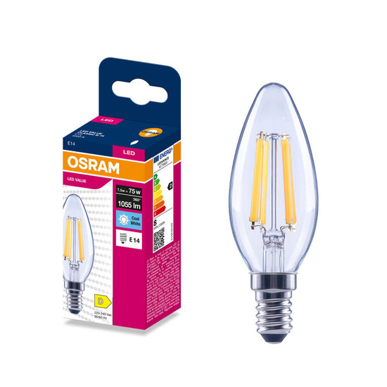 OSRAM LED Kerze E14 Classic Filament B75 7.5W 1055lm Neutralweiss 4000K wie 75W 4099854568220